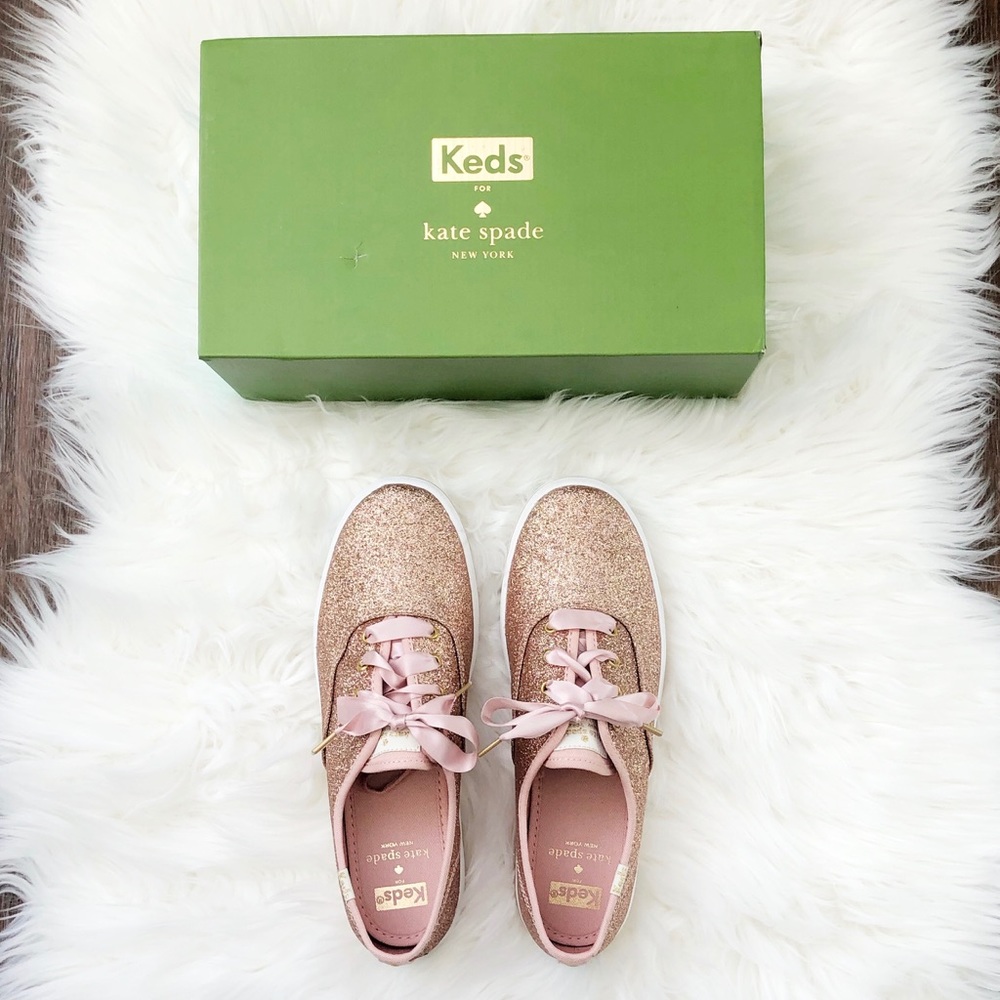 Keds X Kate Spade Rose Gold Glitter Sneakers NIB
